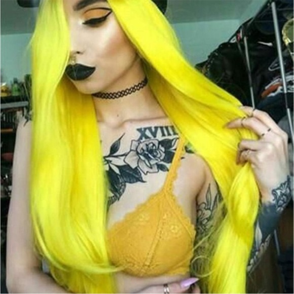22” Yellow Straight Lace Wig NEW